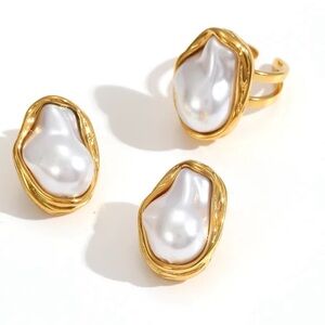 Earrings and Ring White Pearl Jewelry Set